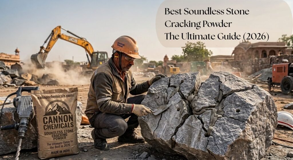 Best soundless stone cracking powder by Cannon Chemicals used to split granite rock at construction site in Jodhpur