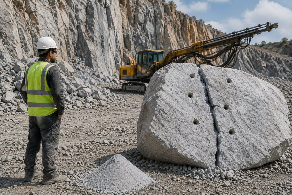 Best stone cracking powder used to split large granite rock in the Rajasthan quarry