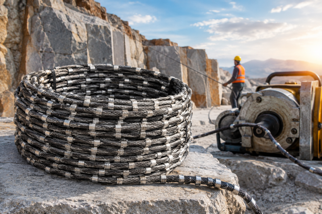 Wire Saw Rope in India – Diamond Wire Saw for Quarry Cutting - Cannon Chemicals Wire Saw Rope in India used for cutting granite blocks at a stone quarry